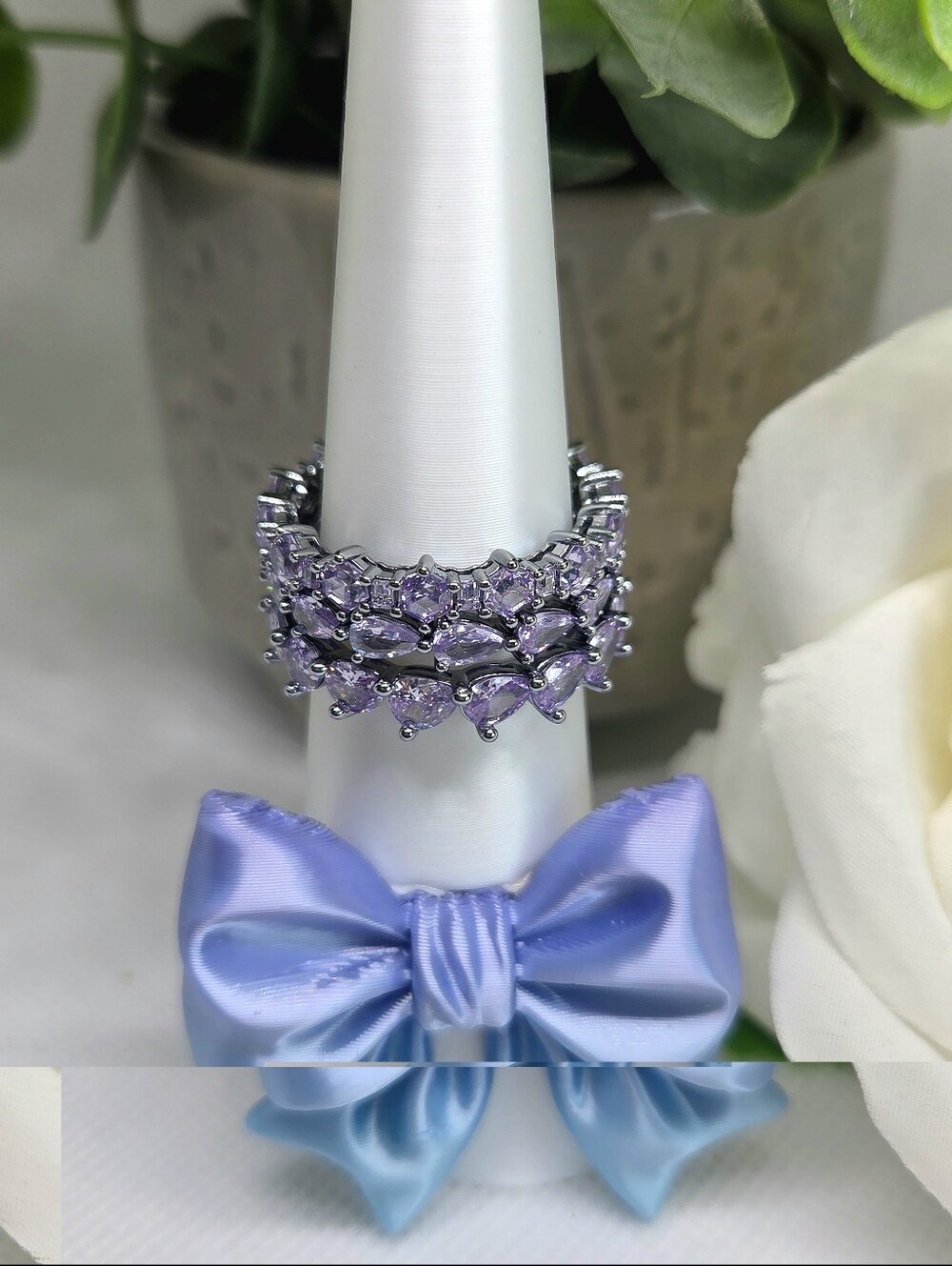 BP Lavender Crystal Three Stack Band Set On Rhodium Plating